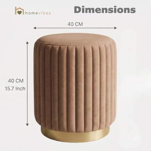 Image of Velum 3 Seater Sofa for Living Room & Office | Premium Fabric Upholstery | Solid Wood Frame | Comfortable Seating | 3 Years Warranty (Light Brown, Seating Pouffe)