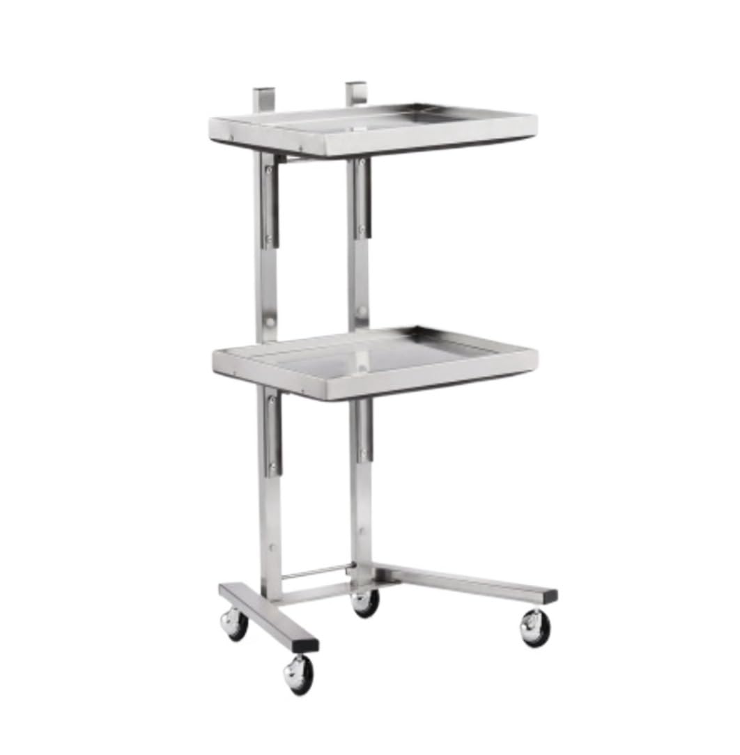 2-Tier Foldable Salon Rolling Stainless Steel With Tray For Bedroom Tattoo Shop For Barber Shops(Silver)