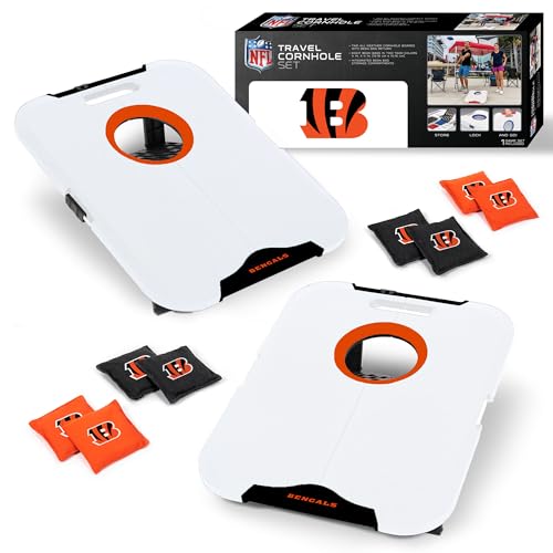 Wild Sports NFL Cincinnati Bengals Pro Football All-Weather Cornhole Set - Travel Bean Bag Toss Set Includes 8 Bean Bags