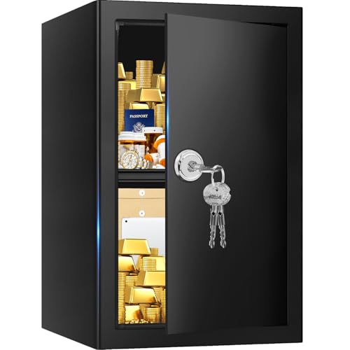 Fireproof Safe Box with Key Lock and Removable Shelf