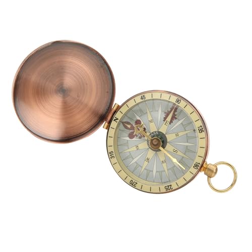 Tragbarer Vintage Retro Kupfer Kompass mit Klappdeckel, Kleiner Messing Kompass Outdoor Taschenuhr Stil, Hochwertiger Compass Anhänger als Geschenk für Camping Wandern Bootfahren