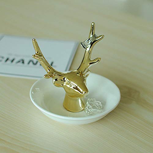 Mosstyus Jewelry Tray Decorative Gold Deer Ceramics Ring Dish Holder Trinket Jewelry Dish Engagement Ring Holder Organizer Wedding Home Gifts For Women #TOP6