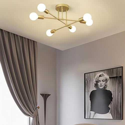 Image of ELEPHANTBOAT 6-Light Ceiling Light for Living Room, Modern Metal Chandelier Light Fixture, Pendant Lights for Ceiling, Without E27 Bulb