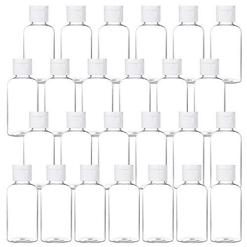 dinojames 50ml Refillable Plastic Bottles – White, Flip Top Cap, Leak-Proof Travel Containers – Pack of 24 for Liquids, Toiletries, DIY & Cosmetics