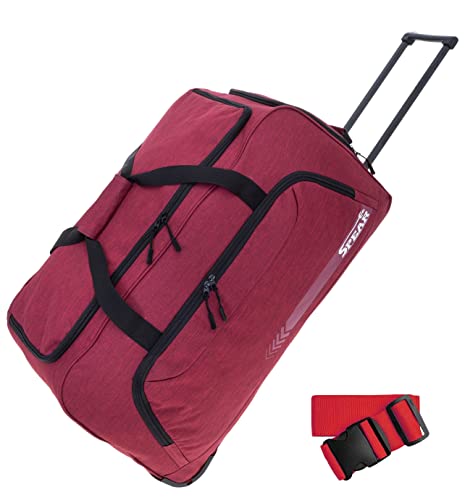 Trolley Spear Reisetasche groß XXL Koffer 85 Liter, 68 cm Tasche Schultergurt Reisegepäck Rolltasche Damen Herren Gepäck Reise Trolly 910 + Koffergurt (Red (Rot))