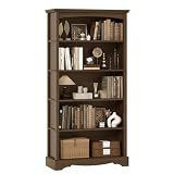 TVU 5-Tier Wooden Bookshelf, 31.5" W x 65" H ×9.9" D Bookshelf with Storage, Floor Standing Modern Style Display Bookcase for Living Room, Office, Study Room, Entryway, Brown