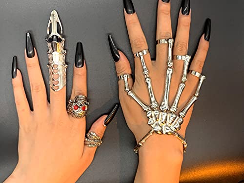 Image of LAKIYOYO 4pcs Halloween Skull Skeleton Hand Bracelet with Ring Punk Wristband Skull Fingers Hand Bracelet Skeleton Ring Hallowmas Gifts Jewelry