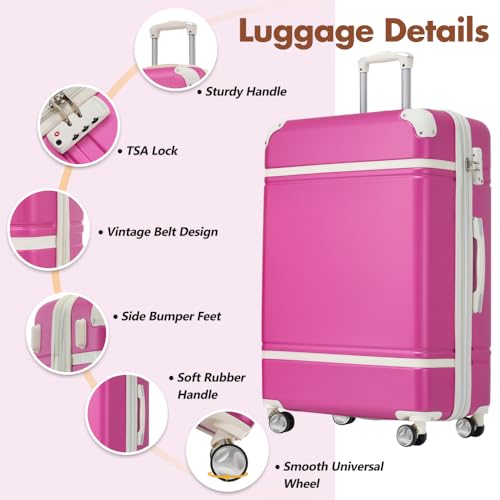 24" Hardshell Luggage Set (w/ 28" Option), ABS Material, Double Spinner Wheels, TSA Lock + Duffel/Toiletry Bags, Expandable (25% More Space) (Pink,28" Hardshell Luggage Set)4