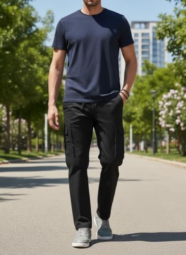 Image of Men's Cotton Cargo Pants | Stylish Casual Trousers for Men | Relaxed Fit Multi Pocket Cargo Trousers | Drawstring Waist Pant | Comfortable Lower for Men