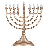 Aviv Judaica 13' Traditional Gold LED Electric Hanukkah Menorah Powered by Battery or USB Chanukkiah Plastic - 4' Micro USB Cable Included Chanukah Lights Minorah Matte Gold