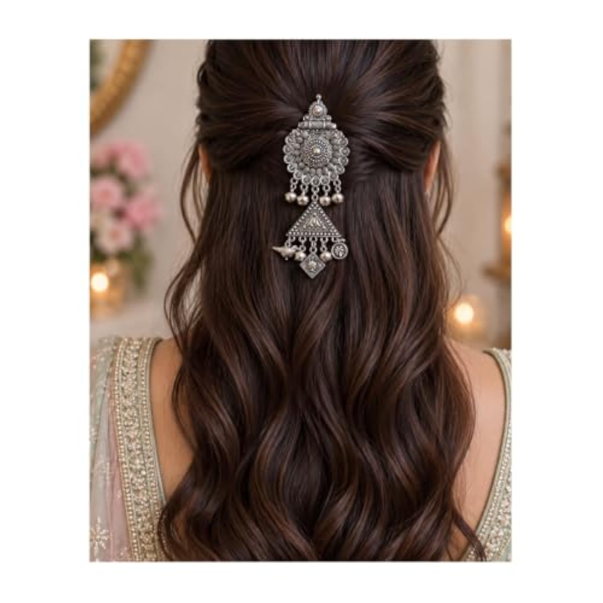 Traditional Oxidized Silver Hair Brooch Pin for Women