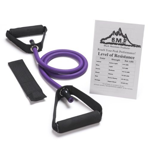 Black Mountain Products Single Resistance Exercise Band with Door Anchor and Starter Guide, 45-50-Pound, Purple