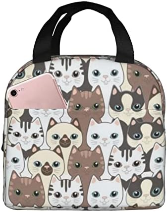 Cute Cat Insulated Lunch Bag Adorable Kitten Printed on Lunch Cooler Bag for Women Men Boy Girl School Office Work Picnic