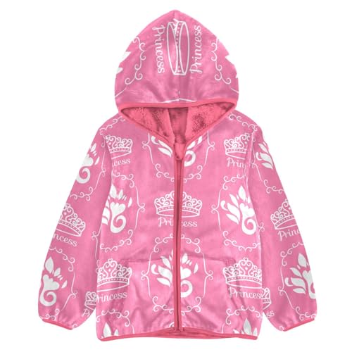 OTVEE Pink Princess Crown Kids Hoodie Jacket Fall Spring Full Zip Warm Outwear Coat