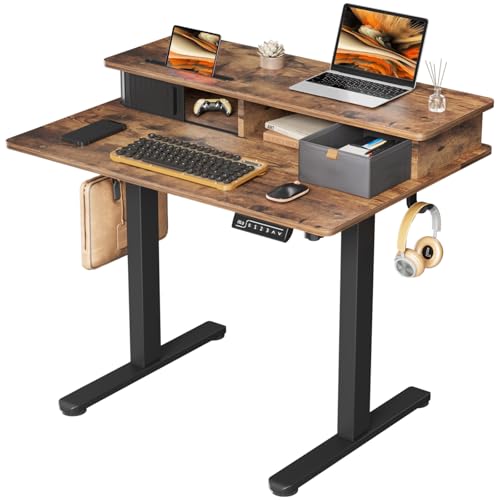 Image of JOY worker 35 inch Small Electric Adjustable Desk with Monitor Stand & Drawer