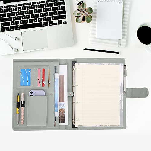 Wonderpool A4 PU Leather 4 Ring Holder Writing Portfolio Multi Document Case with Removable Binder Clipboard and Functional Pocket for Organizer Office Travel School (Green) - Image 2