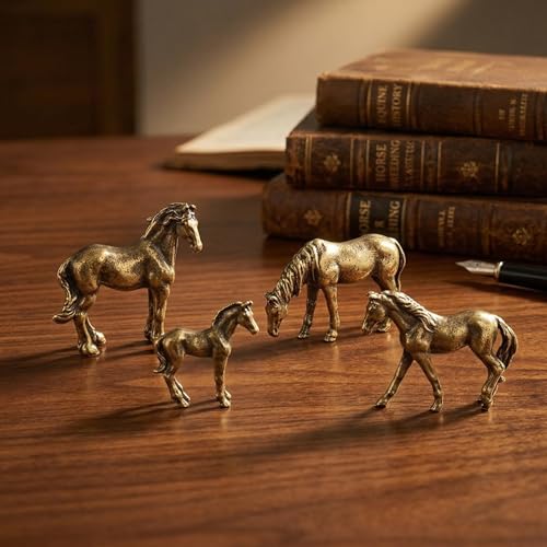4 Piezas Estatuas de Ponis en Aleación de Cobre y Latón miniatura 2