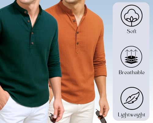 Image of DEELMO Combo of Men's Cotton Blend Solid Regular Fit Full Sleeve Short Kurta | Men's Trendy Short Kurta Pack of 2