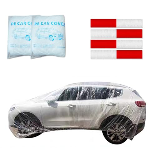 Image of Clear Plastic Car Cover 2pcs Disposable Car Covers, 15.7' x 24.6' Large Size Plastic Car Cover, Waterproof Dust-Proof Full Cover, Effective Protection