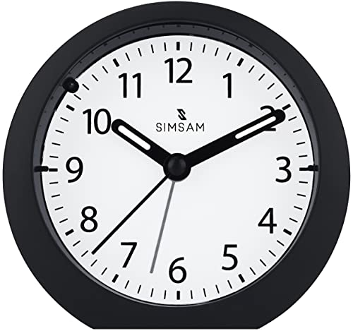 Despertador analógico sin tic tac, con luz, batería, 24 melodías, función de sueño, iluminación, despertador analógico sin ruido de tictac, también ideal despertador de viaje, color negro Cover