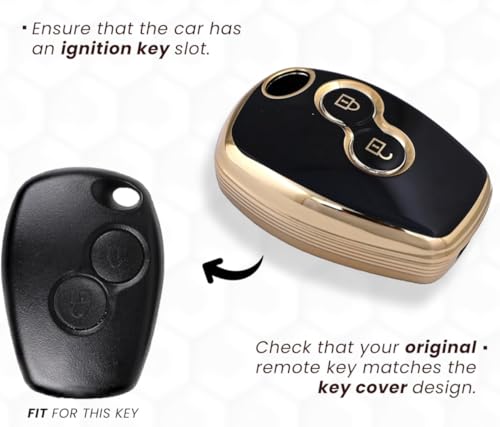 Image of TPU Car Key Cover Black & Golden Compatible for Renault Duster,Logan,Verito,Lodgy Nissan Terrano (Renault & Nissan, 2 Button Remote Key)