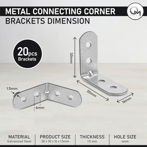 OMIDEAS 20 x Winkelverbinder (30 x 30 x 16) Winkel L Klammern Eckwinkel 90 Grad Lochwinkel Bauwinkel Holzverbinder Metallwinkel Möbel Stuhl Verbinder Verzinkt