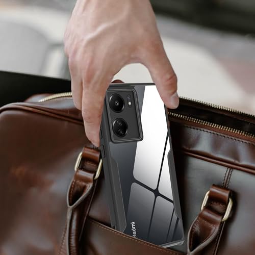 Image of A rtistque Clear Hard Transparent Acrylic Armor Anti-Drop Shockproof TPU Edge Back Cover Case for Redmi 13c - Black