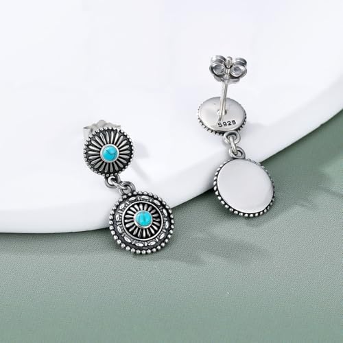 Boucles d'oreilles turquoise argent 925 anti-allergie pendantes légères - 3