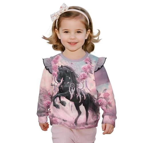 Horse Hoodie No Hood Sweatshirt for Toddler Girl Long Sleeve Shirt Graphic Crewneck Tees Top Fall Clothes 1Y-8Y2