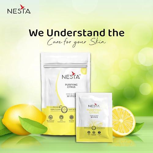 Image of Nesta Pocket Size Facial Wet Wipes, Individually Wrapped (10x5 Packs) 50 Wipes | Citrus & Aloe Vera | Instant Freshness, Deep Cleansing & Hydration | Alcohol-Free | Travel Essentials for Men & Women