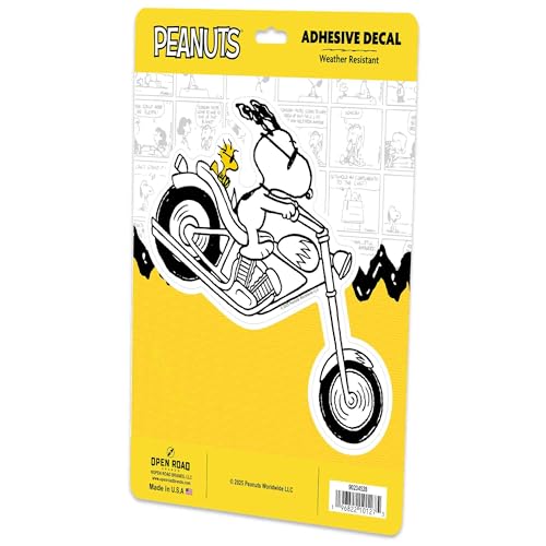 Image of Peanuts Snoopy Motorcycle Adhesive Vinyl Decal - Fun Snoopy Sticker for Bike, Helmet, or Toolbox