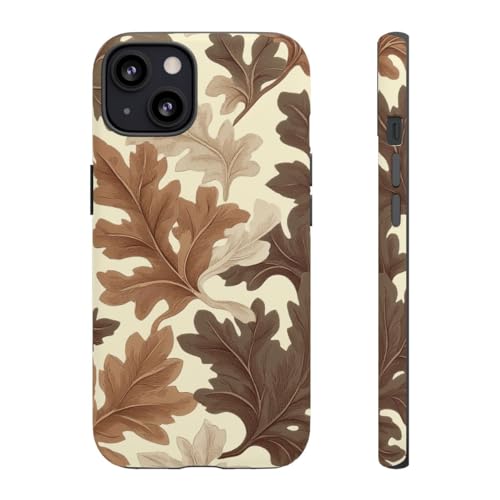 Coque iPhone 13 marron à motif feuille de chêne - Protection rigide mate