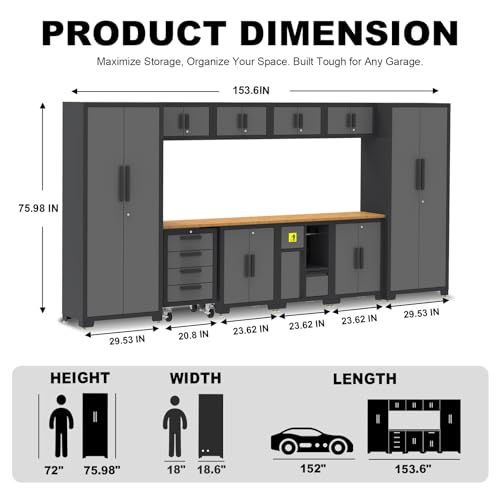 Image of Torin Garage Storage Cabinets System, 12-Pcs Workshop Cabinet Set in Black