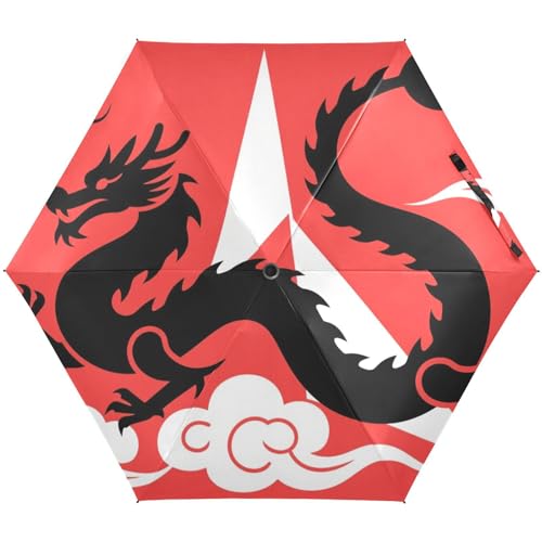 Image of aidingzhi Mini UV Protection folding umbrella, UPF 50+ with patterned case umbrellas for rain adult water,sun & rain resistant, Red Dragon Black