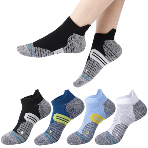 Utensilsto 4 Pares Calcetines Compresión 15 mmHg Antideslizantes para Hombre y Mujer, Negro, Azul Marino, Azul, Blanco, Talla 35-39 (Mujer), 40-44 (Hombre)