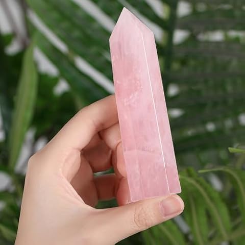ZHIYUXI 3.7-4" Rose Quartz Crystals Pink Crystal Wand Hexagonal Pointed Healing Crystals Tower Stone 1 Pc Large Crystals Reiki Energy Balancing Meditation Therapy Gemstones Decoration Gifts Cover