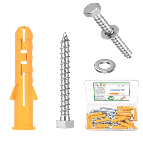 18 juegos de tacos M10 x 50 mm de carga pesada, juego de tornillos hexagonales M8 x 60 mm, juegos de tacos y tornillos para hormigón, tacos universales, tacos de expansión, tacos de vástago largo para