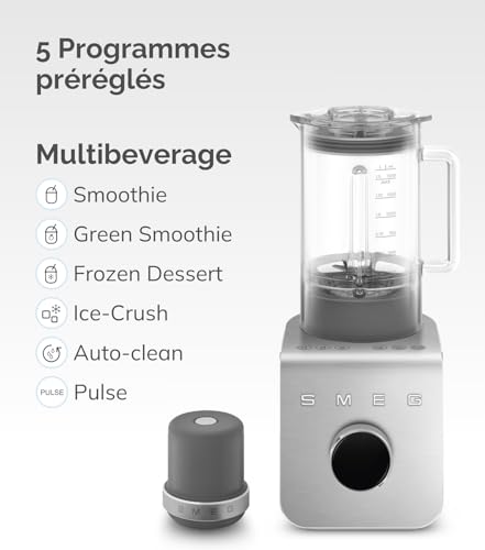 Smeg, Blender Haute Performance BLC02EGMEU, avec Pompe à Vide et Fonction Pulse, 5 Programmes Préréglés, 9 Niveaux de Vitesse, 2 Modes, Carafe Amovible, Puissance 1400W, Vert Émeraude