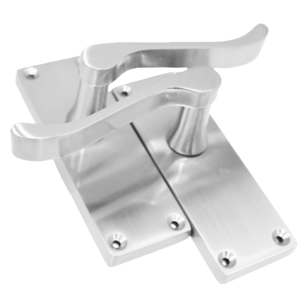 Epsom Door Handle Satin Chrome Scroll Door Handle Set - Victorian Style Internal and External Lever Door Handles with Backplate 118mm x 42mm Sets 4 (Pair of Latch Handles)
