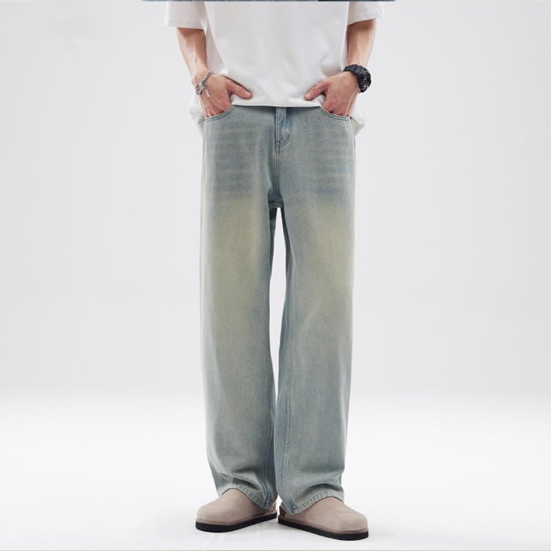 Men's Summer Pants Vintage Light Blue Loose Fit Straight Leg Jeans2