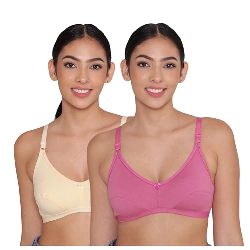 Image of INKURV Everyday Bra for Women's and Girls | Non Padded | Non Wired | Full Coverage Bra in Rich Cotton Fabric - Paris | Combo of 2 |