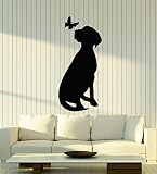 Vinyl Wall Decal Dog with Butterfly Silhouette Pet Home Animals Stickers Mural Large Decor (g1315) B