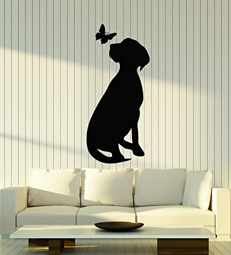 Vinyl Wall Decal Dog With Butterfly Silhouette Pet Home Animals Stickers Mural Large Decor (G1315) Black #TOP8