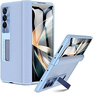 CENMASO for Samsung Galaxy Z Fold 4 Case, Z Fold 4 Leather Case with [Hinge Protection] [Screen Protector] [Built-in Kickstand] Ultra-Thin Shockproof Cover Case for Samsung Z Fold 4 2022 (Black)
