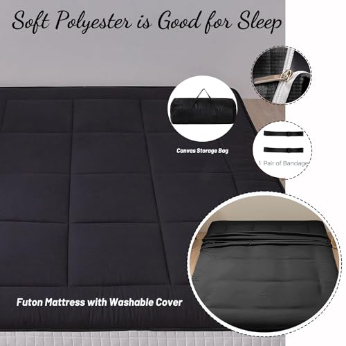 SPNOR Futon Mattress, Padded Japanese Floor Mattress Roll Up Quilted Bed Mattress Topper, Extra Thick Folding Sleeping Pad Breathable Floor Lounger Guest Bed for Living Room Bed Room Camping Couch