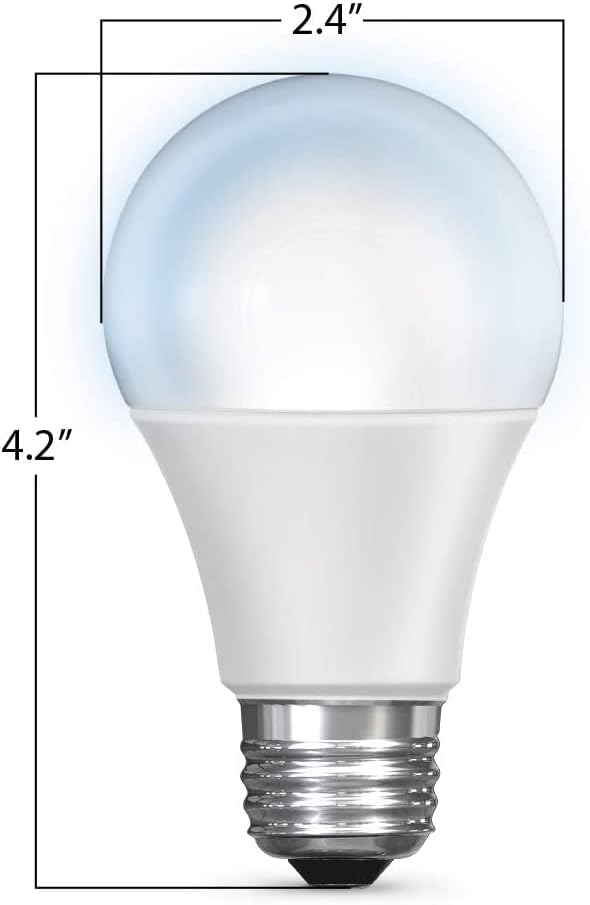 Diagram showing the dimensions of the A19 LED bulb