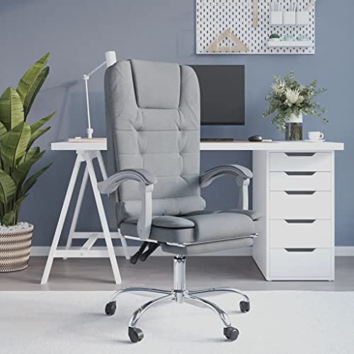 Chaise de bureau pivotante en tissu gris clair ergonomique et réglable pour télétravail