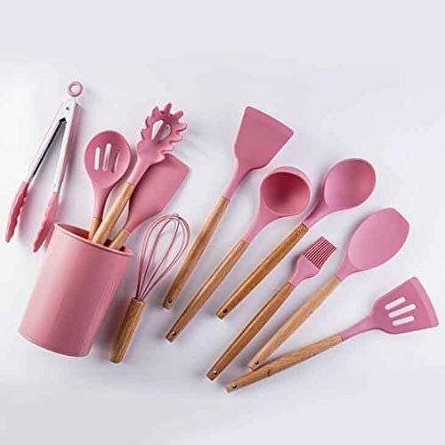 Küchenutensilien-Set Pfannenwender Silikon-Küchenwerkzeug-Set Kochutensilien-Set Pfannenwender Schaufel Suppenlöffel mit Holzgriff Spezielles hitzebeständiges Design