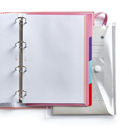 Miquelrius - Ringordner A4 Emotions, Ringbuchordner mit 4 Ringen + kariertes Nachfüllpapier, 4 Trennblätter + Umschlag, 90 g/m² Papier, Gummibandverschluss, Ringbuch Büro Zubehör Schul, Rosa