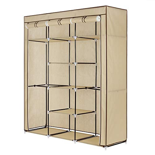 Homegear Triple Fabric Portable Wardrobe Closet/Clothes Storage Rack Cream